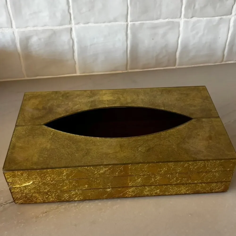 Vintage Hollywood Regency Gold Tissue Box Cover National Products MCM